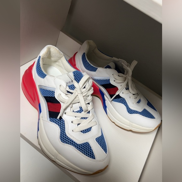 Gucci Rhyton Sneakers White Blue Red Web Stripe Size 6 - Picture 8 of 8
